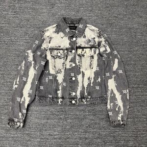 MISBHV Monogram Denim Jacket Women Small Gray Embroidered Acid Wash Distressed